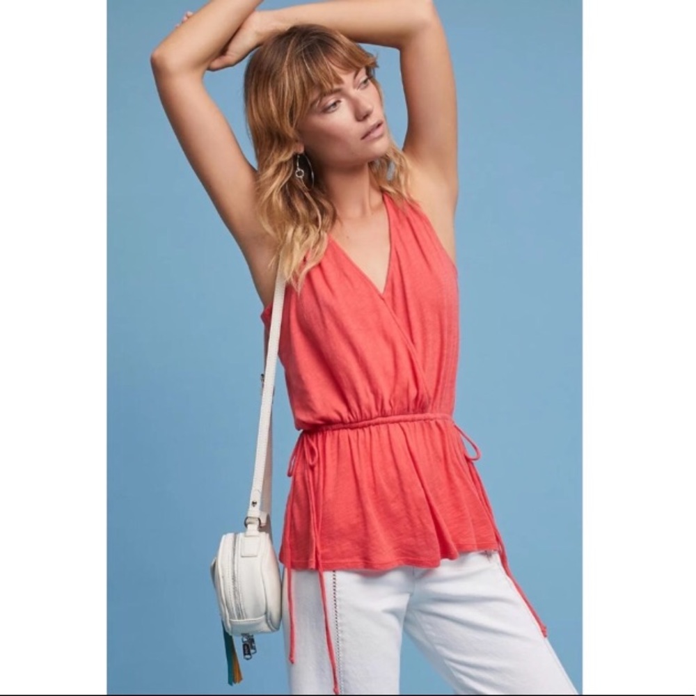 Anthropologie Pure+Good Becka Coral Poppy V-Neck Wrap Tank Top